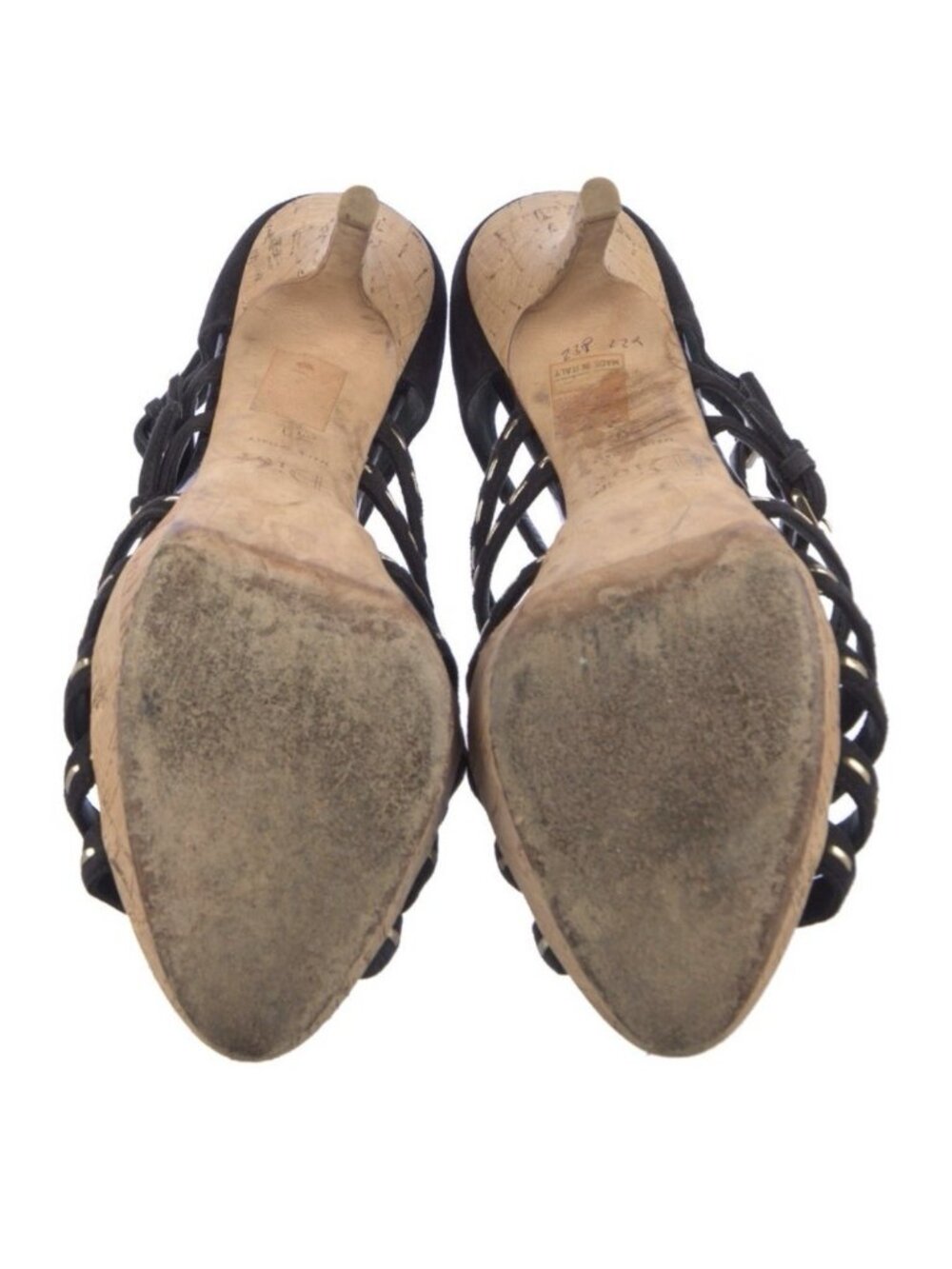 Christian Dior Black Gold Suede Leather High Heel Sandals 10 - Picture 5 of 7